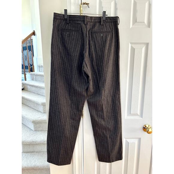 Vintage 90s Gap Brown Wool Grey Pin Stripe Trousers - Picture 2 of 5